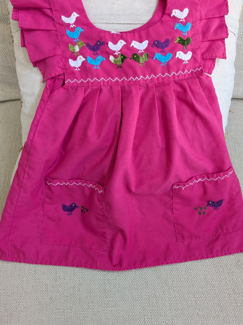 Embroidered Bird Fuchsia Tunic Dress With Pockets